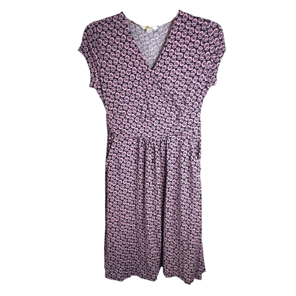 Boden Lola Jersey Faux Wrap Dress Womens 6P Asphalt Berry Bloom Pink Gray Pocket